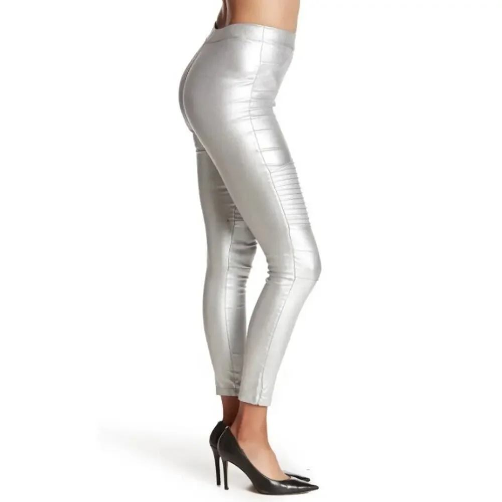 Oober Swank Women's Coated High‎ Waist Leggings in Silver XSmall MSRP $34.99